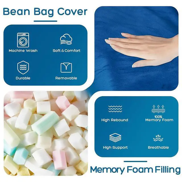 Alt view image 5 of 7 - Bean Bag Chair: Giant 4' Memory Foam Furniture Bean Bag Chairs for Adults with Microfiber Cover 4Ft (Blue)