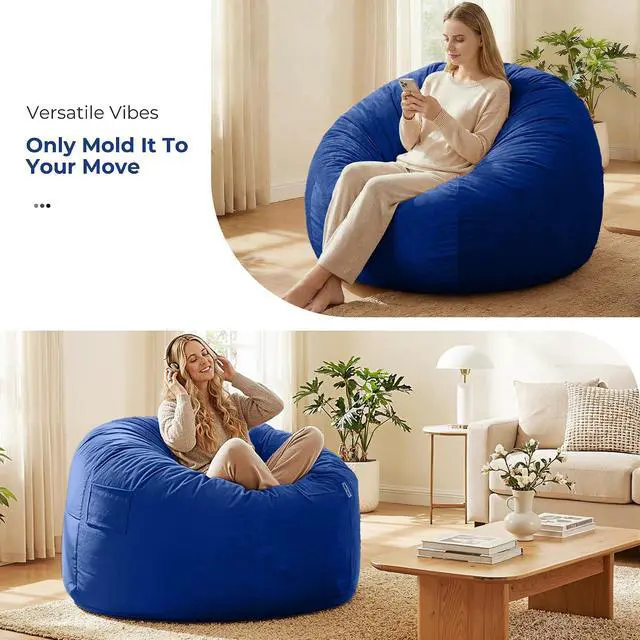 Alt view image 7 of 7 - Bean Bag Chair: Giant 4' Memory Foam Furniture Bean Bag Chairs for Adults with Microfiber Cover 4Ft (Blue)
