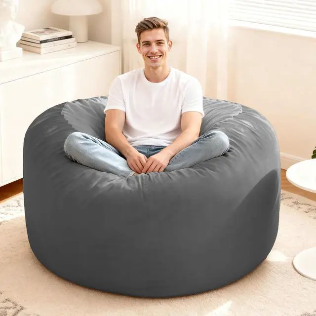 Alt view image 2 of 7 - Bean Bag Chair: Giant 4' Memory Foam Furniture Bean Bag Chairs for Adults with Microfiber Cover 4Ft (Grey)
