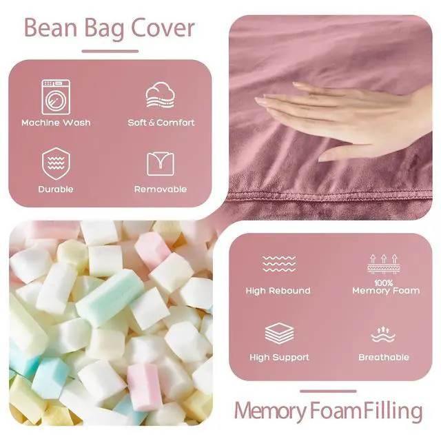 Alt view image 5 of 7 - Bean Bag Chair: Giant 4' Memory Foam Furniture Bean Bag Chairs for Adults with Microfiber Cover 4Ft (Soft Pink)