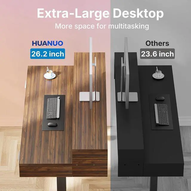 Alt view image 6 of 7 - 63 x 26 Electric Standing Desk with 2 Drawers &24.4 Large Keyboard Tray, C-Clamp Mount Compatible, Adjustable Computer Desk for Office, Sit Stand Up Desk with 4 Height Presets, Deep Walnut