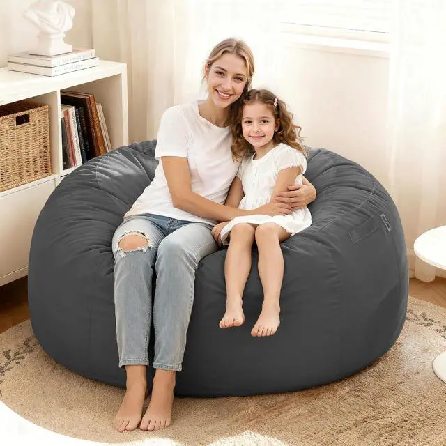 Alt view image 4 of 7 - Bean Bag Chair: Giant 4' Memory Foam Furniture Bean Bag Chairs for Adults with Microfiber Cover 4Ft (Grey)