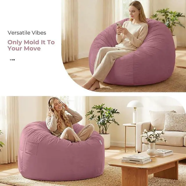 Alt view image 7 of 7 - Bean Bag Chair: Giant 4' Memory Foam Furniture Bean Bag Chairs for Adults with Microfiber Cover 4Ft (Soft Pink)