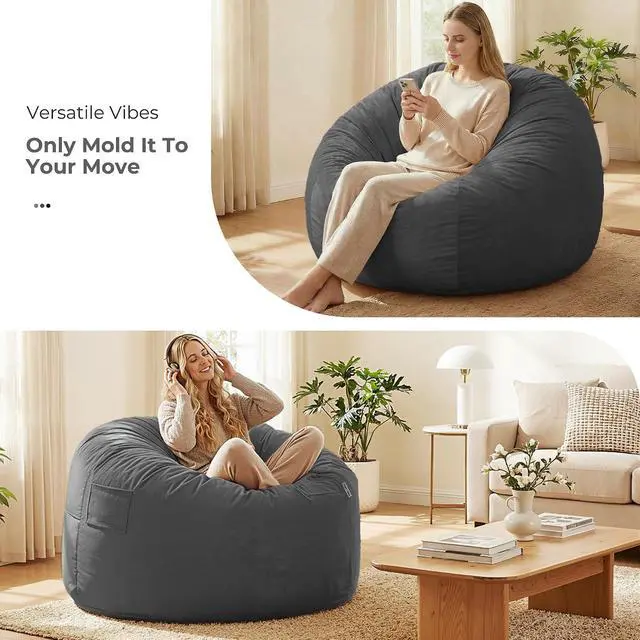 Alt view image 7 of 7 - Bean Bag Chair: Giant 4' Memory Foam Furniture Bean Bag Chairs for Adults with Microfiber Cover 4Ft (Grey)