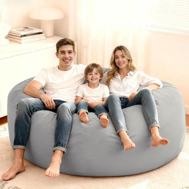 Alt view image 2 of 7 - Bean Bag Chair: Giant 6' Memory Foam Furniture Bean Bag Chair with Microfiber Cover - 6Ft,Light Grey