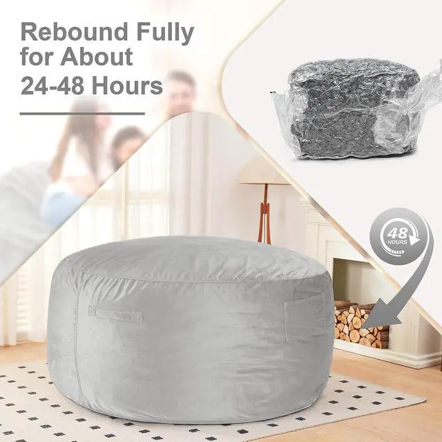 Alt view image 6 of 7 - Bean Bag Chair: Giant 6' Memory Foam Furniture Bean Bag Chair with Microfiber Cover - 6Ft,Light Grey