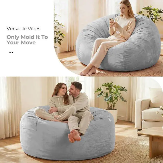 Alt view image 7 of 7 - Bean Bag Chair: Giant 6' Memory Foam Furniture Bean Bag Chair with Microfiber Cover - 6Ft,Light Grey