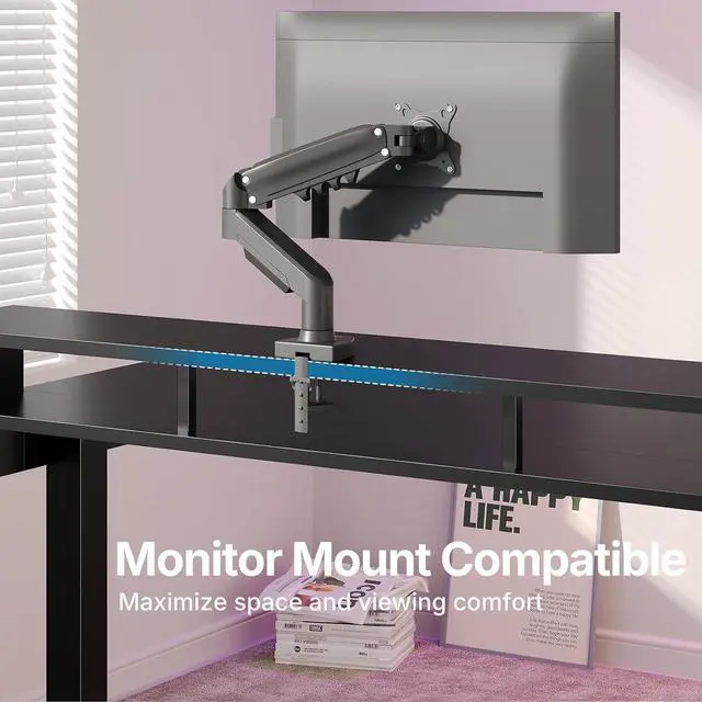 Alt view image 4 of 7 - 48 x 26 Electric Standing Desk with 2 Drawers &24.4 Large Keyboard Tray, C-Clamp Mount Compatible, Adjustable Computer Desk for Office, Sit Stand Up Desk with 4 Height Presets, Black