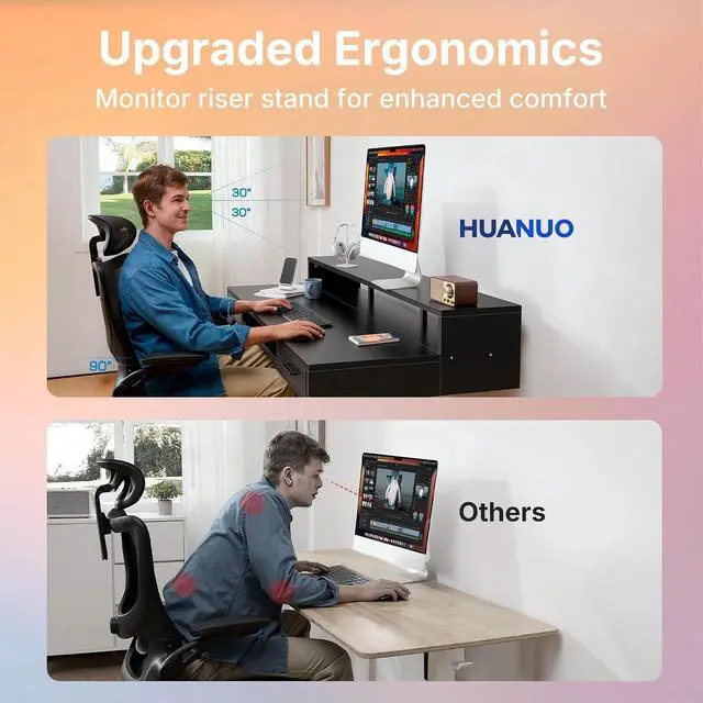 Alt view image 5 of 7 - 48 x 26 Electric Standing Desk with 2 Drawers &24.4 Large Keyboard Tray, C-Clamp Mount Compatible, Adjustable Computer Desk for Office, Sit Stand Up Desk with 4 Height Presets, Black