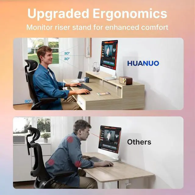 Alt view image 5 of 7 - 55 x 26 Electric Standing Desk with 2 Drawers &24.4 Large Keyboard Tray, C-Clamp Mount Compatible, Adjustable Computer Desk for Office, Sit Stand Up Desk with 4 Height Presets, Light Walnut