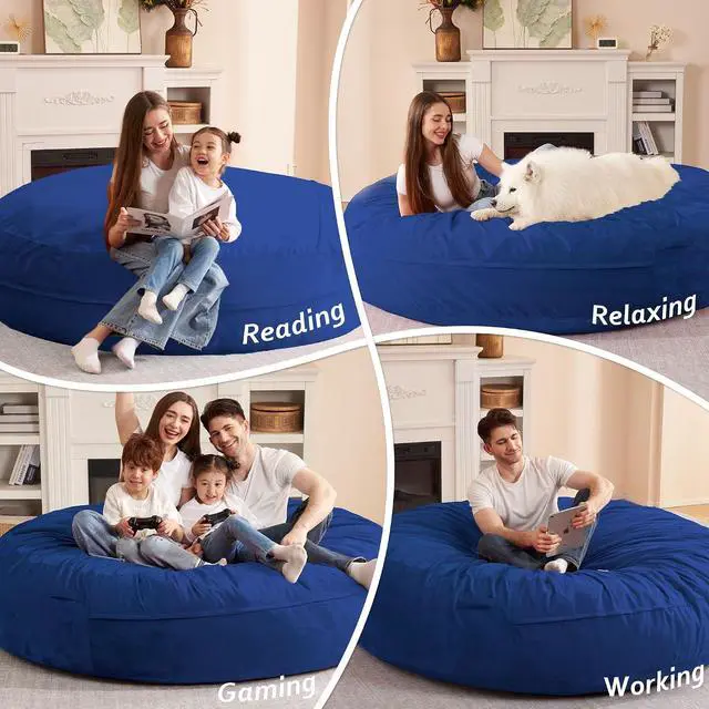 Alt view image 5 of 7 - XX-Large Bean Bag Chair: Giant 7' Memory Foam Furniture Bean Bag Chairs for Adults with Microfiber Cover 7Ft (Blue)