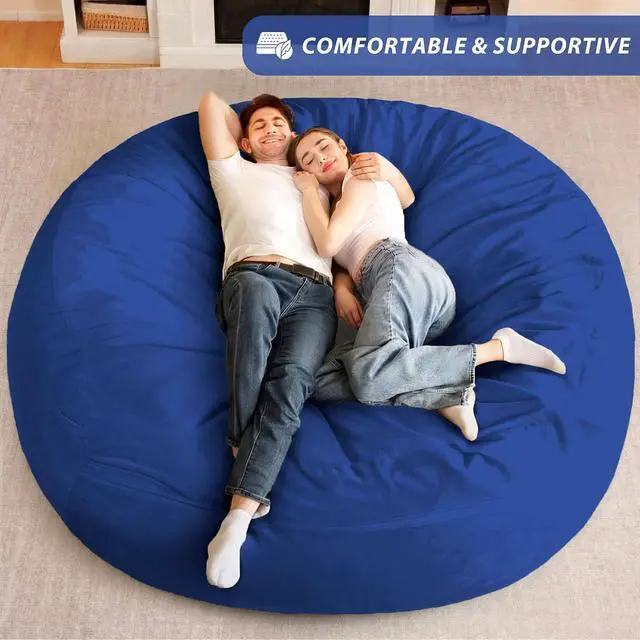 Alt view image 7 of 7 - XX-Large Bean Bag Chair: Giant 7' Memory Foam Furniture Bean Bag Chairs for Adults with Microfiber Cover 7Ft (Blue)