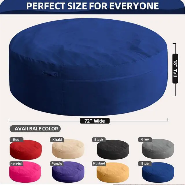 Alt view image 3 of 7 - XX-Large Bean Bag Chair: Giant 7' Memory Foam Furniture Bean Bag Chairs for Adults with Microfiber Cover 7Ft (Blue)