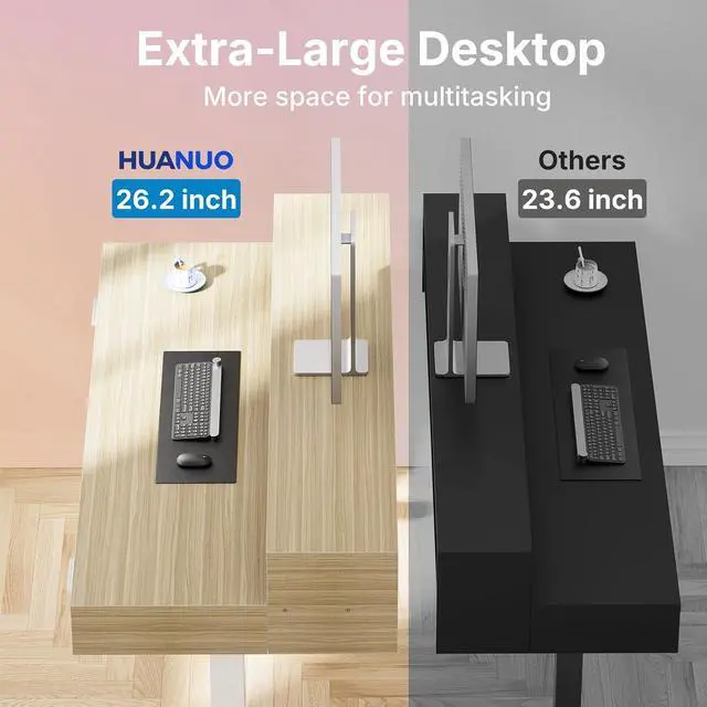 Alt view image 7 of 7 - 55 x 26 Electric Standing Desk with 2 Drawers &24.4 Large Keyboard Tray, C-Clamp Mount Compatible, Adjustable Computer Desk for Office, Sit Stand Up Desk with 4 Height Presets, Light Walnut