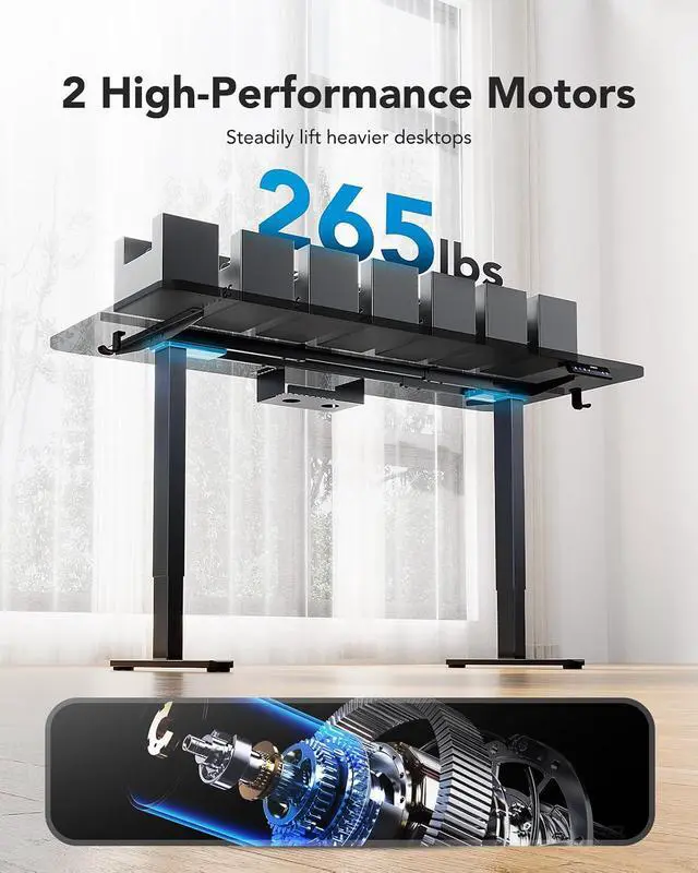 Alt view image 5 of 7 - Electric Standing Desks Frame with 265 lbs Dual Motor,Thick T-Shaped Desk Legs Made of Automotive Grade Steel,for Max 90x31.5 Desktop, Height Adjustable Desk Frame for Home Office, Frame Only