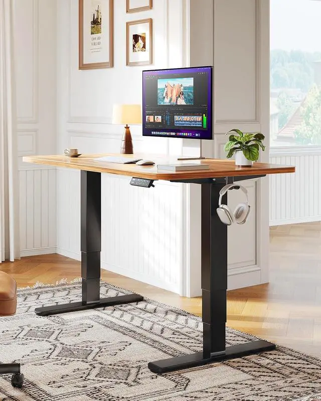 Alt view image 2 of 7 - Height Adjustable Electric Standing Desk Frame, 3 Stage Leg Dual Motors Sit Stand Desk Frame with Memory Controller for Home Office, for Max 75 x 35 Desktop, Frame Only, Black
