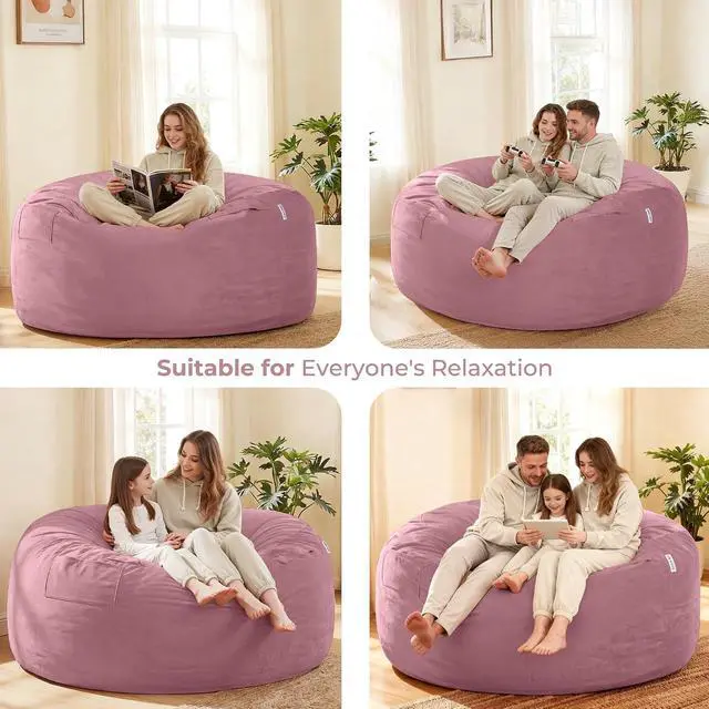 Alt view image 5 of 7 - Bean Bag Chair: Giant 6' Memory Foam Furniture Bean Bag Chair with Microfiber Cover - 6Ft, Soft Pink