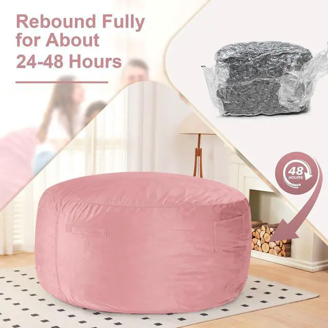 Alt view image 6 of 7 - Bean Bag Chair: Giant 6' Memory Foam Furniture Bean Bag Chair with Microfiber Cover - 6Ft, Soft Pink
