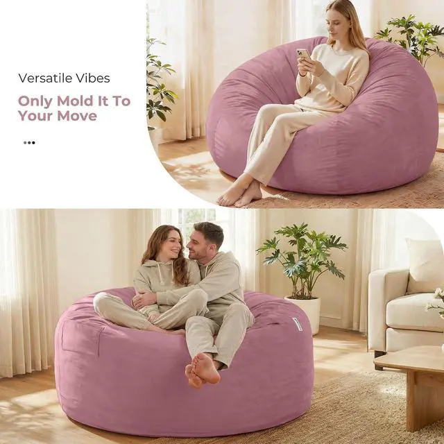 Alt view image 7 of 7 - Bean Bag Chair: Giant 6' Memory Foam Furniture Bean Bag Chair with Microfiber Cover - 6Ft, Soft Pink