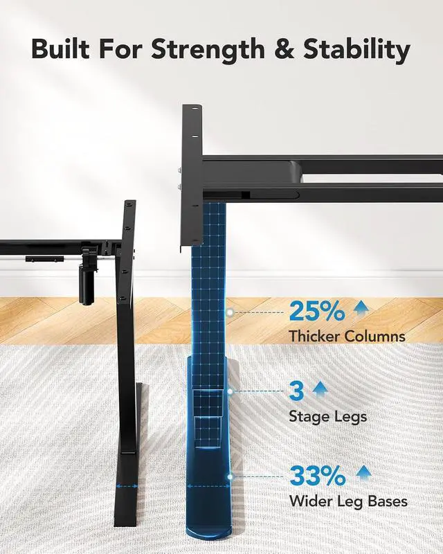 Alt view image 7 of 7 - Height Adjustable Electric Standing Desk Frame, 3 Stage Leg Dual Motors Sit Stand Desk Frame with Memory Controller for Home Office, for Max 75 x 35 Desktop, Frame Only, Black