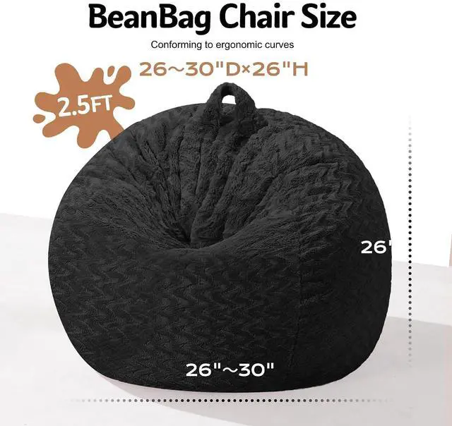 Alt view image 2 of 7 - 2FT Bean Bag Chair,Giant Bean Bag Chairs for Adults,Big Bean Bags with Memory Foam Filled, Large Beanbag Chairs with Chevron Plush Cover-Black