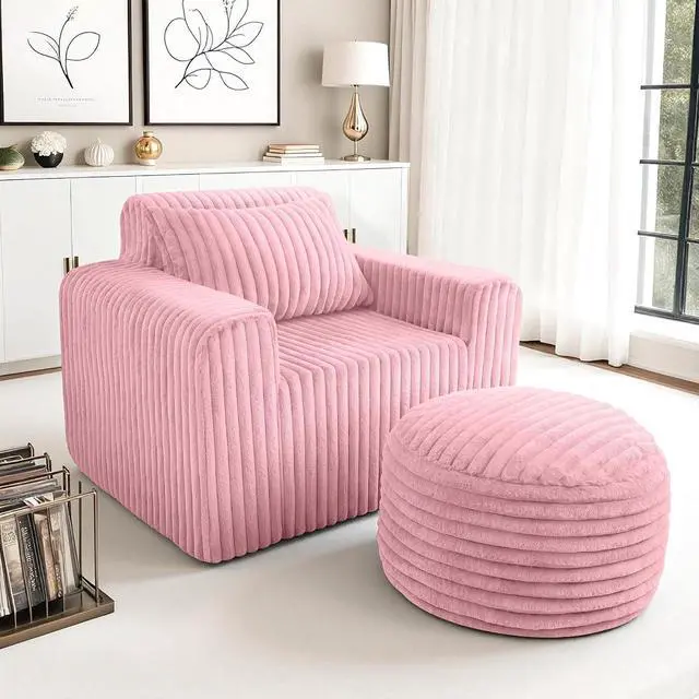 Main image of Bean Bag Chair for Adults with Pillow, Giant Bean Bag Chairs with Ottoman, Comfy Dorm Chair with High Backrest & Wider Armrest, Lounger Chair Indoor for Bedroom Living Room(Pink)