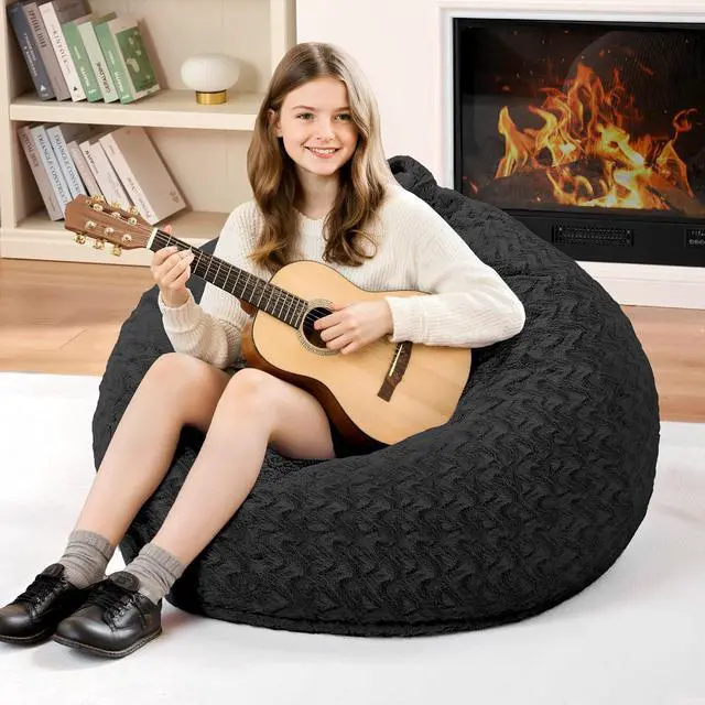 Main image of 2FT Bean Bag Chair,Giant Bean Bag Chairs for Adults,Big Bean Bags with Memory Foam Filled, Large Beanbag Chairs with Chevron Plush Cover-Black