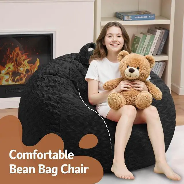 Alt view image 5 of 7 - 2FT Bean Bag Chair,Giant Bean Bag Chairs for Adults,Big Bean Bags with Memory Foam Filled, Large Beanbag Chairs with Chevron Plush Cover-Black