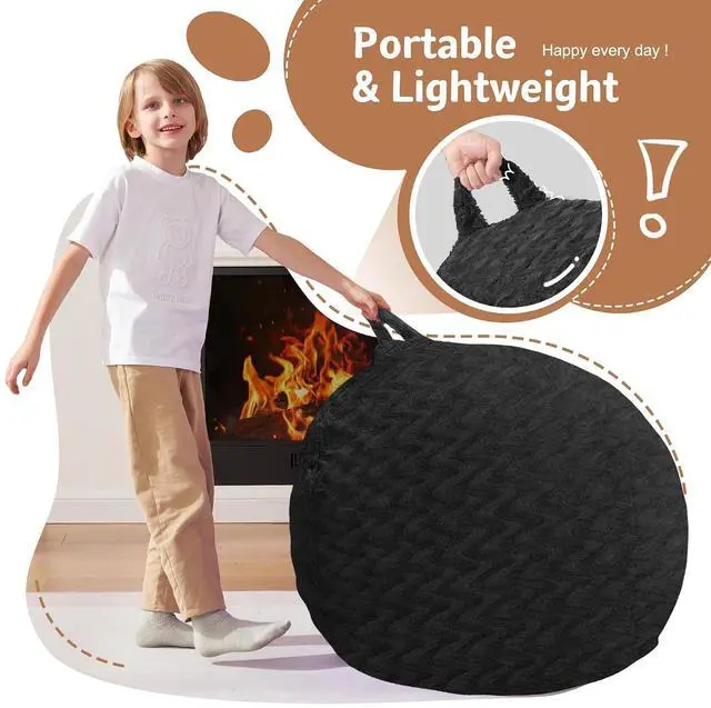 Alt view image 4 of 7 - 2FT Bean Bag Chair,Giant Bean Bag Chairs for Adults,Big Bean Bags with Memory Foam Filled, Large Beanbag Chairs with Chevron Plush Cover-Black