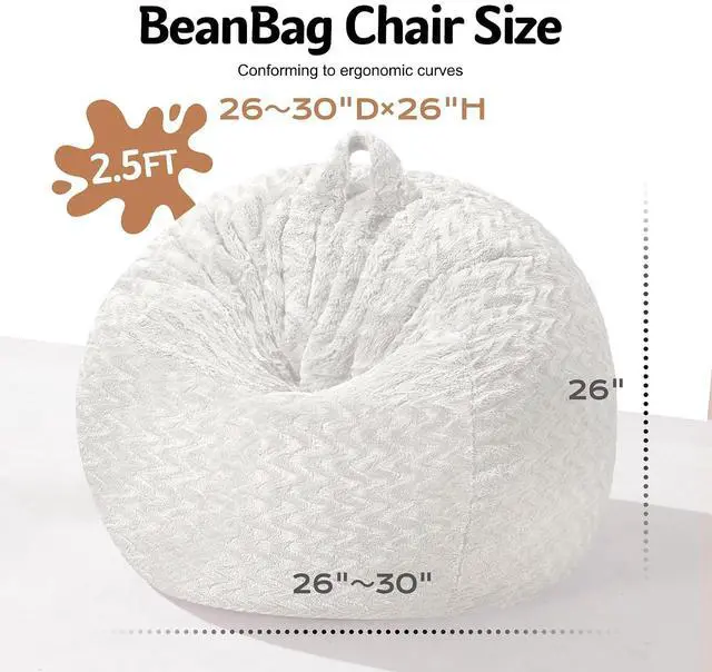 Alt view image 2 of 7 - 2FT Bean Bag Chair,Giant Bean Bag Chairs for Adults,Big Bean Bags with Memory Foam Filled, Large Beanbag Chairs with Chevron Plush Cover-White