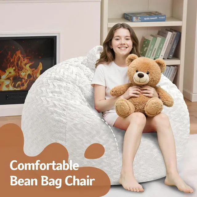 Alt view image 5 of 7 - 2FT Bean Bag Chair,Giant Bean Bag Chairs for Adults,Big Bean Bags with Memory Foam Filled, Large Beanbag Chairs with Chevron Plush Cover-White
