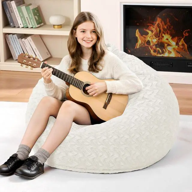Main image of 2FT Bean Bag Chair,Giant Bean Bag Chairs for Adults,Big Bean Bags with Memory Foam Filled, Large Beanbag Chairs with Chevron Plush Cover-White