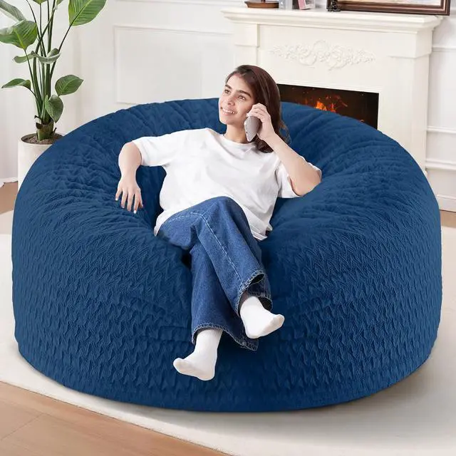 Main image of 5FT Bean Bag Chair,Giant Bean Bag Chairs for Adults,Big Bean Bags with Memory Foam Filled, Large Beanbag Chairs with Chevron Plush Cover-Blue