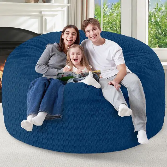 Alt view image 7 of 7 - 5FT Bean Bag Chair,Giant Bean Bag Chairs for Adults,Big Bean Bags with Memory Foam Filled, Large Beanbag Chairs with Chevron Plush Cover-Blue