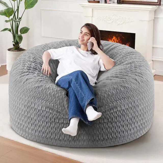 Main image of 4FT Bean Bag Chair,Giant Bean Bag Chairs for Adults,Big Bean Bags with Memory Foam Filled, Large Beanbag Chairs with Chevron Plush Cover-Grey