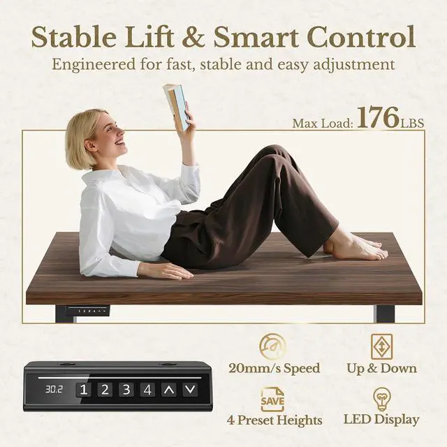 Alt view image 5 of 7 - 70" Standing Desk with Storage, Executive Electric Height Adjustable Stand Up Desk with AC/USB, Privacy Panel, Large One-Piece Destop, Fluted Computer Desk, Black Walnut