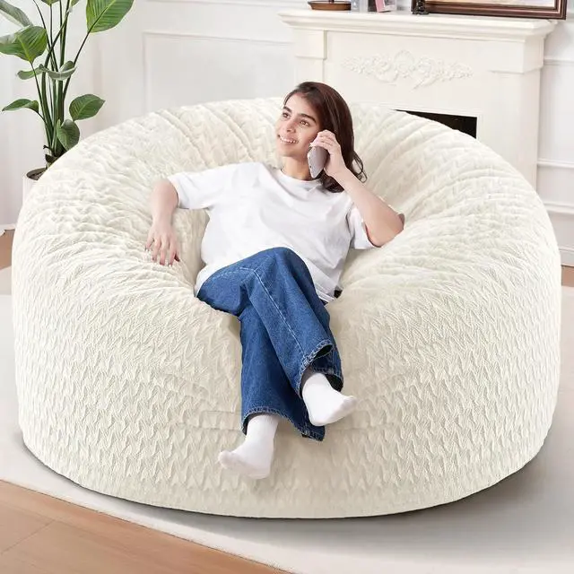Main image of 6FT Bean Bag Chair,Giant Bean Bag Chairs for Adults,Big Bean Bags with Memory Foam Filled, Large Beanbag Chairs with Chevron Plush Cover-White