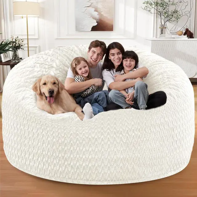 Alt view image 3 of 7 - 6FT Bean Bag Chair,Giant Bean Bag Chairs for Adults,Big Bean Bags with Memory Foam Filled, Large Beanbag Chairs with Chevron Plush Cover-White