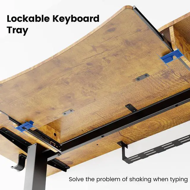 Alt view image 6 of 7 - 48" x 26" Electric Standing Desk with 2 Drawers & 26.7" Large Keyboard Tray, C-Clamp Mount Compatible, Adjustable Computer Desk for Home Office, Stand Up Desk with 4 Height Presets, Vintage