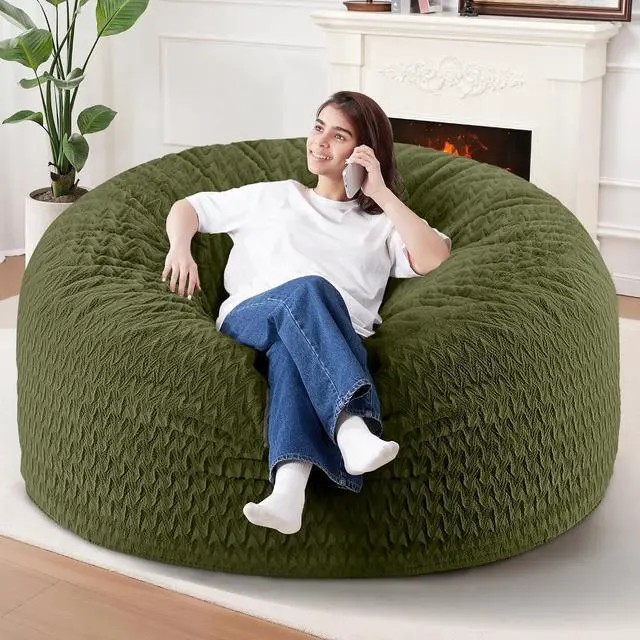 Main image of 5FT Bean Bag Chair,Giant Bean Bag Chairs for Adults,Big Bean Bags with Memory Foam Filled, Large Beanbag Chairs with Chevron Plush Cover-Green