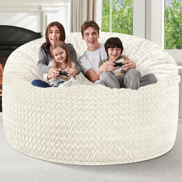 Alt view image 5 of 7 - 6FT Bean Bag Chair,Giant Bean Bag Chairs for Adults,Big Bean Bags with Memory Foam Filled, Large Beanbag Chairs with Chevron Plush Cover-White