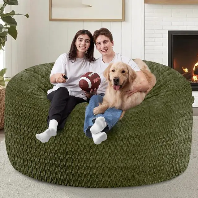 Alt view image 4 of 7 - 5FT Bean Bag Chair,Giant Bean Bag Chairs for Adults,Big Bean Bags with Memory Foam Filled, Large Beanbag Chairs with Chevron Plush Cover-Green
