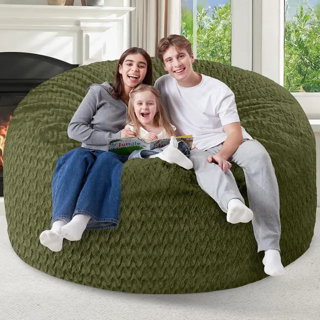 Alt view image 7 of 7 - 5FT Bean Bag Chair,Giant Bean Bag Chairs for Adults,Big Bean Bags with Memory Foam Filled, Large Beanbag Chairs with Chevron Plush Cover-Green