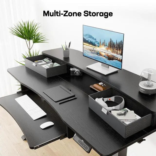 Alt view image 3 of 6 - 48" x 26" Electric Standing Desk with 2 Drawers & 26.7" Large Keyboard Tray, C-Clamp Mount Compatible, Adjustable Computer Desk for Home Office, Stand Up Desk with 4 Height Presets, Black