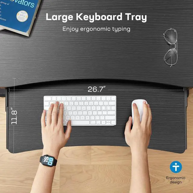 Alt view image 5 of 6 - 48" x 26" Electric Standing Desk with 2 Drawers & 26.7" Large Keyboard Tray, C-Clamp Mount Compatible, Adjustable Computer Desk for Home Office, Stand Up Desk with 4 Height Presets, Black