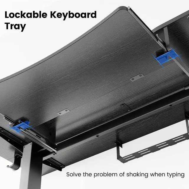 Alt view image 5 of 7 - 55" x 26" Electric Standing Desk with 2 Drawers & 26.7" Large Keyboard Tray, C-Clamp Mount Compatible, Adjustable Computer Desk for Home Office, Stand Up Desk with 4 Height Presets, Black