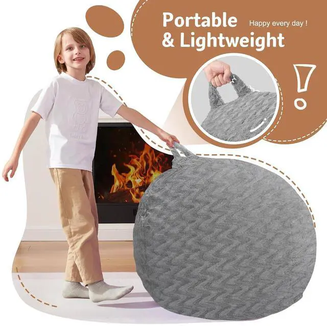 Alt view image 4 of 7 - 2FT Bean Bag Chair,Giant Bean Bag Chairs for Adults,Big Bean Bags with Memory Foam Filled, Large Beanbag Chairs with Chevron Plush Cover-Grey