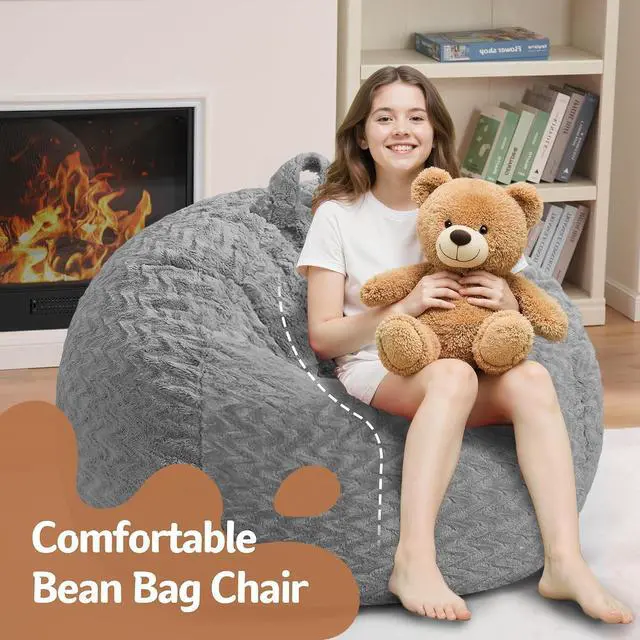 Alt view image 5 of 7 - 2FT Bean Bag Chair,Giant Bean Bag Chairs for Adults,Big Bean Bags with Memory Foam Filled, Large Beanbag Chairs with Chevron Plush Cover-Grey