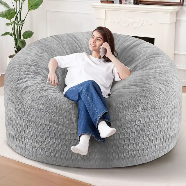 Main image of 6FT Bean Bag Chair,Giant Bean Bag Chairs for Adults,Big Bean Bags with Memory Foam Filled, Large Beanbag Chairs with Chevron Plush Cover-Light Grey