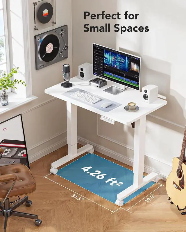 Alt view image 6 of 7 - Electric Small Standing Desk, Whole Piece Desktop, Adjustable Height Computer Desk, 4 Height Memory Settings, Sit Stand Up Desk for Home Office, 35" x 20", White